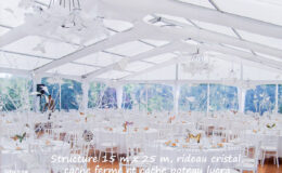 Nous vous proposons à la location ou à la vente un chapiteau entoilage cristal et rideaux cristal  pour un mariage et pour tout type d’événement particulier de type anniversaire, mariage, cocktail, repas de famille. Structura Toulouse, Montauban, Albi, Auch, Castres, Rodez, Perpignan, Agen