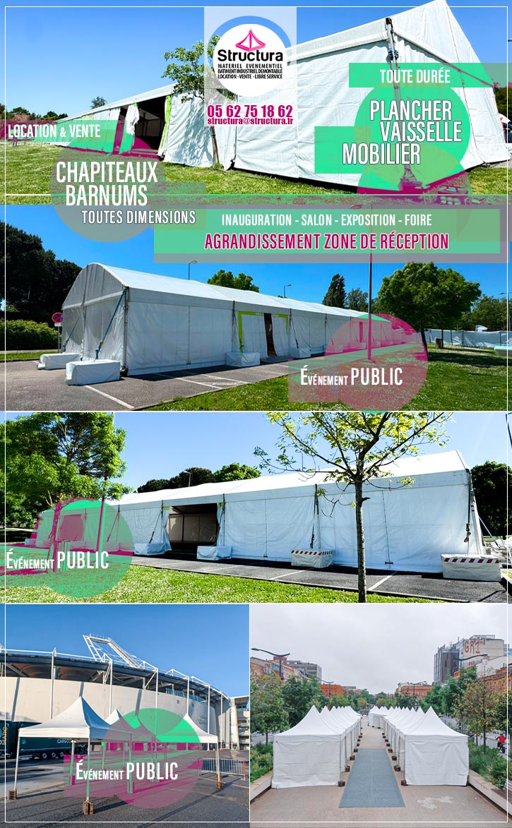 Vous organisez un événement d'entreprise ou un événement public ? Optez pour une grande structure de type chapiteau barnum pour un confort maximal.