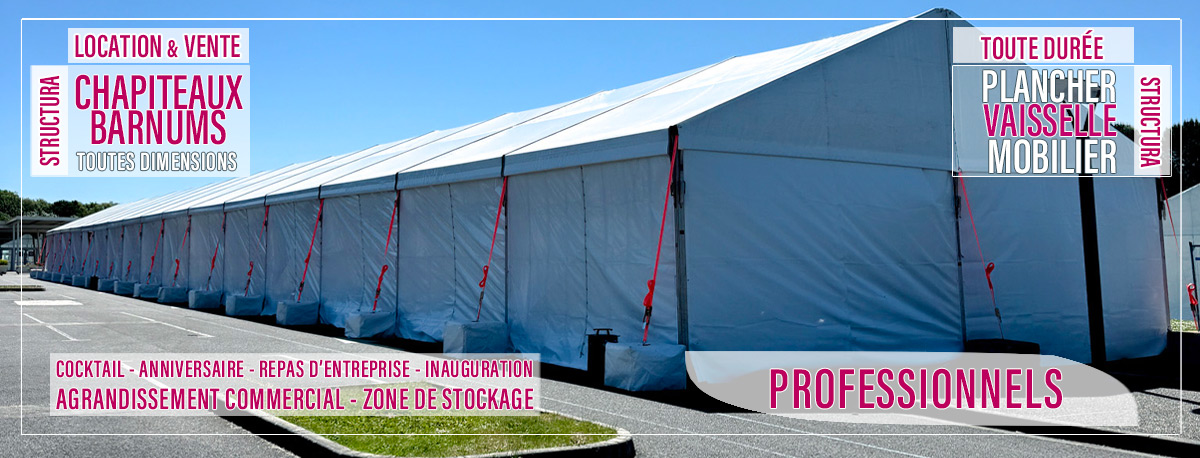 Vous organisez un événement d'entreprise ? Optez pour une grande structure de type chapiteau barnum pour un confort maximal. Location sur Toulouse, Montauban, Castres, Albi, Carcassonne, Auch