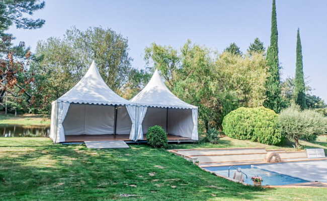 Location garden de réception pour mariage, cocktail, anniversaire, repas de famille, mobilier, plancher, vaisselle sur Toulouse, Montauban, Albi, Auch, Carcassonne, Agen, Rodez