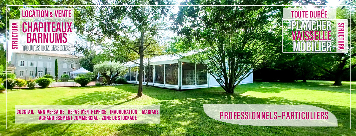 location de chapiteau barnum de 20mx30m pour anniversaire, mariage, cocktail, réception, repas famille, repas entreprise sur Toulouse, Montauban, Castres, Albi, Auch, Carcassonne, Perpignan, Rodez