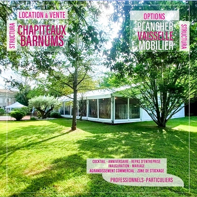 Choisissez un chapiteau barnum de 20mx30m pour anniversaire, mariage, cocktail, réception, repas famille, repas entreprise