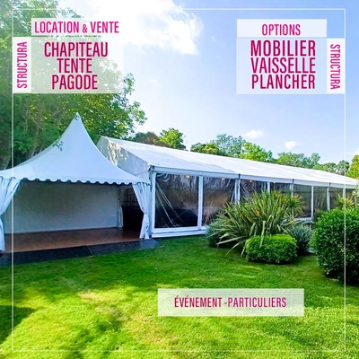 Nous vous proposons une large gamme de structures à la location et à la vente : chapiteau, tente et pagode de réception pour vos événements particuliers