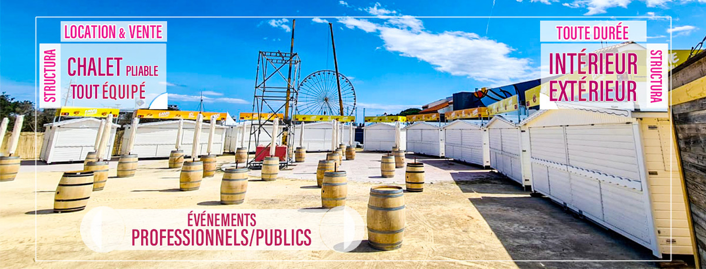 Vous organisez un événement professionnel ou un événement public, nous vous proposons une très large gamme de chalets pliables, en intérieur comme en extérieur !
