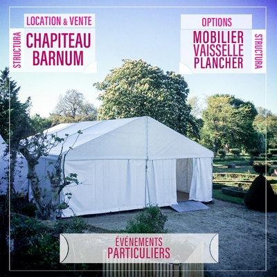 Nous vous proposons la location d'un chapiteau pour votre événement particulier de réception de type mariage, repas de famille ou cousinade