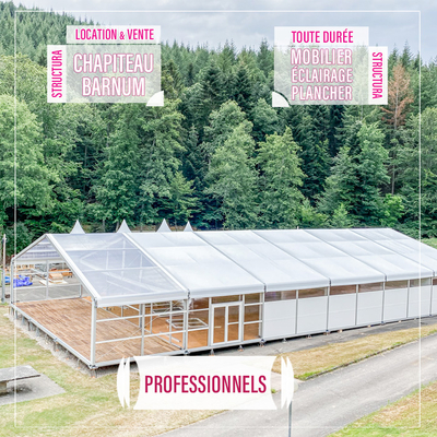 Professionnels, nous vous proposons des chapiteaux/barnums de réception et des accessoires/options pour : agrandissement de votre dépôt ou magasin, restaurant d’entreprise éphémère, magasin éphémère, travaux, exposition, inauguration