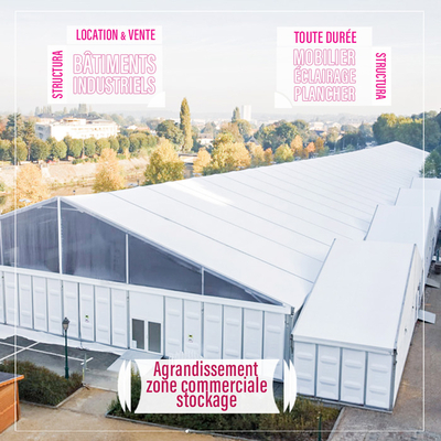 Location de bâtiment industriel démontable pour une zone de stockage ou commerciale de manière ponctuelle ou permanente